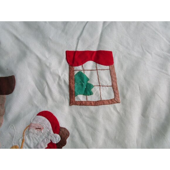 Vintage Anns Christmas Tree Skirt Santa Cat Applique Design Cotton GUC Faded - Picture 7 of 16